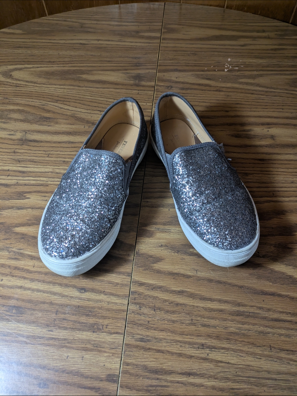 Glitter Slip-On Flats in Gunmetal Silver